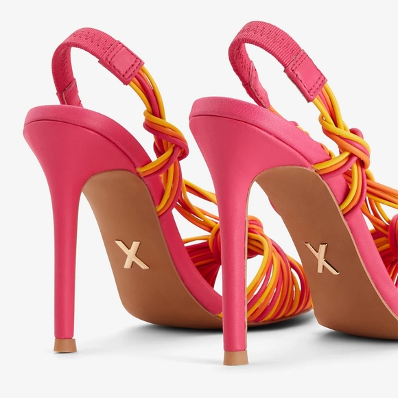 Express Pink and Yellow Strappy Heels - Picture 4 of 15